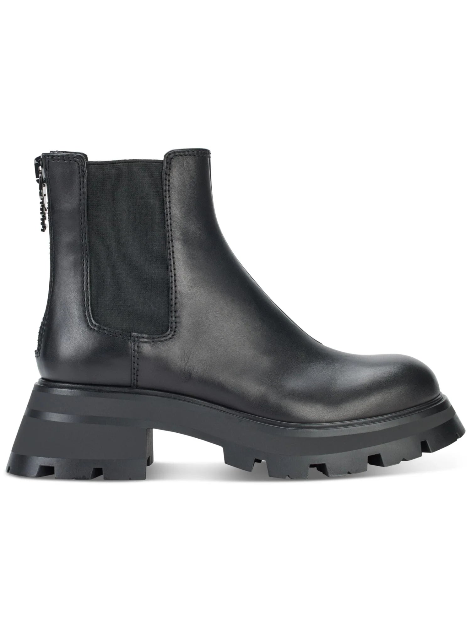 Black Round Toe Block Heel Chelsea Boots K252