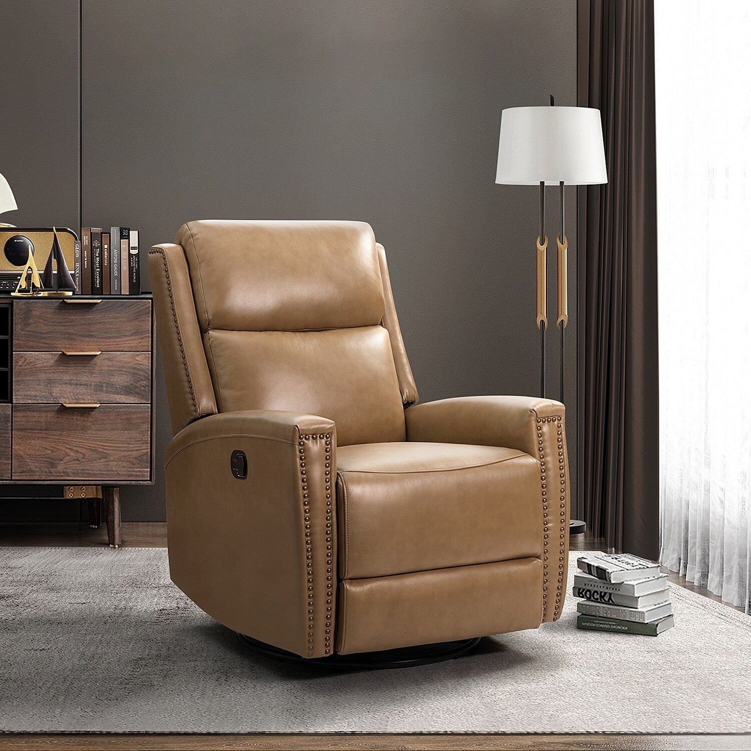 Genuine Leather Wingback Swivel Rocker Recliner Q4244