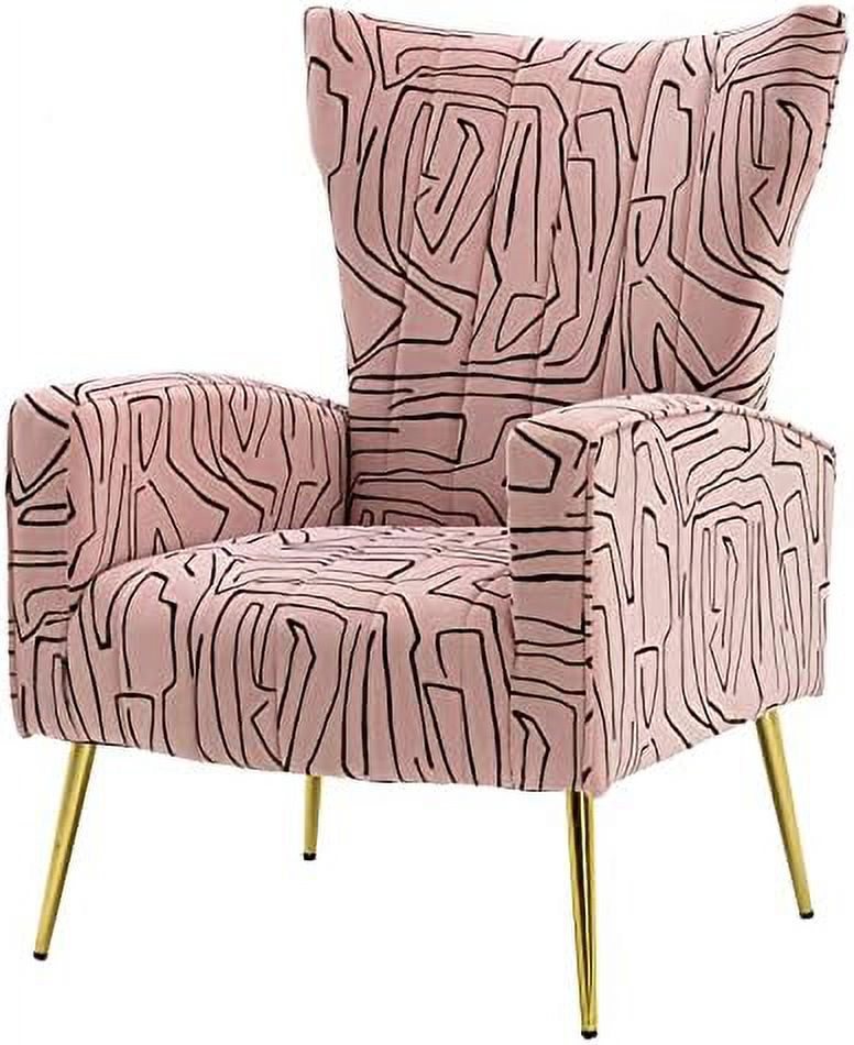 Navy Velvet Wingback Accent Chair with Metal Gold Legs Q248