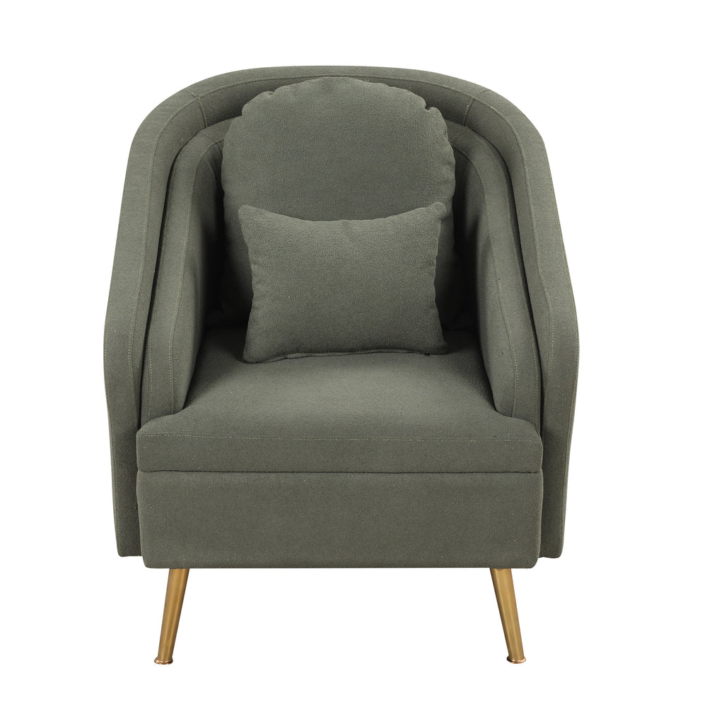 Seaweed Green Upholstered Accent Chair with Lumbar Pillow and Metal Legs Y834
