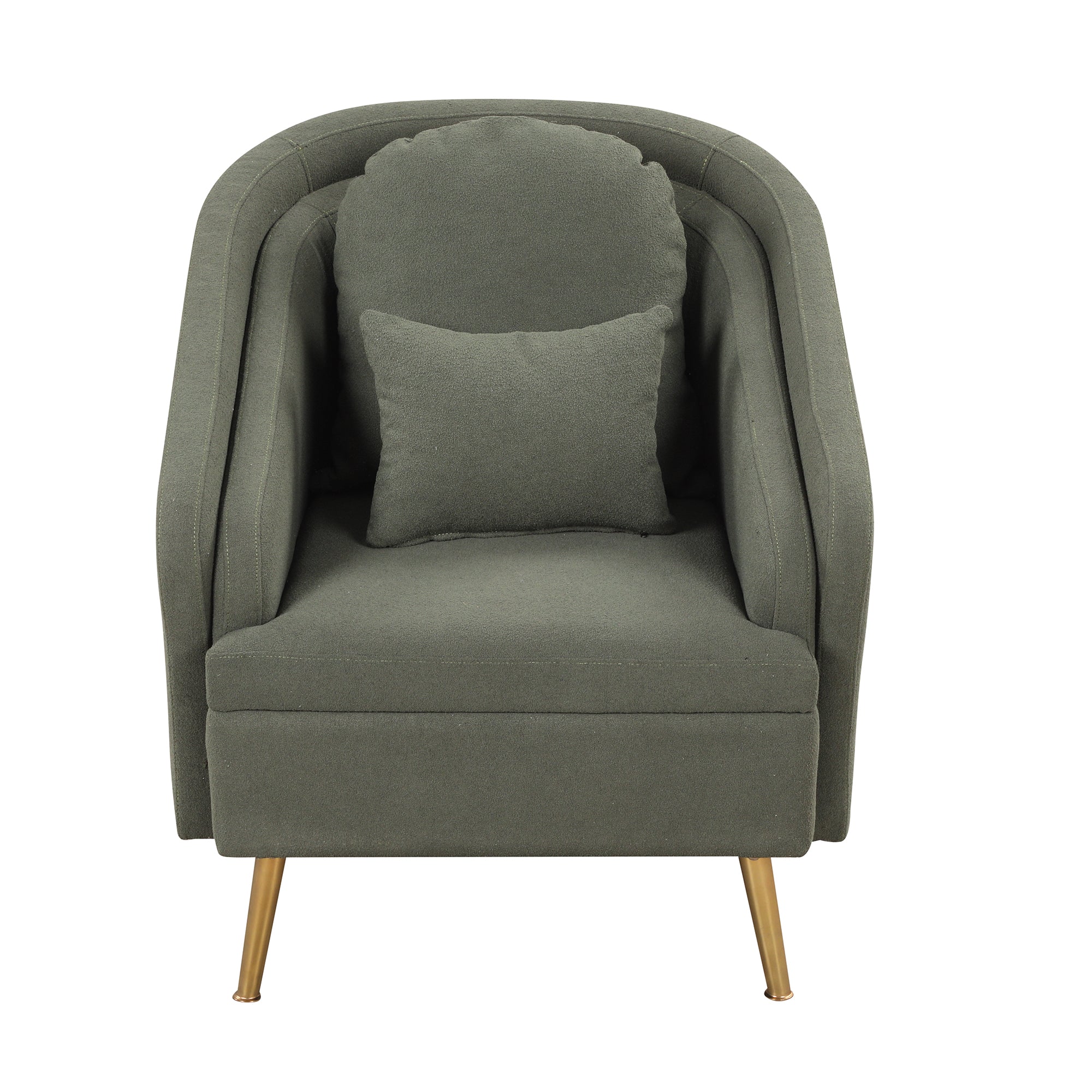 Seaweed Green Upholstered Accent Chair with Lumbar Pillow and Metal Legs Y834