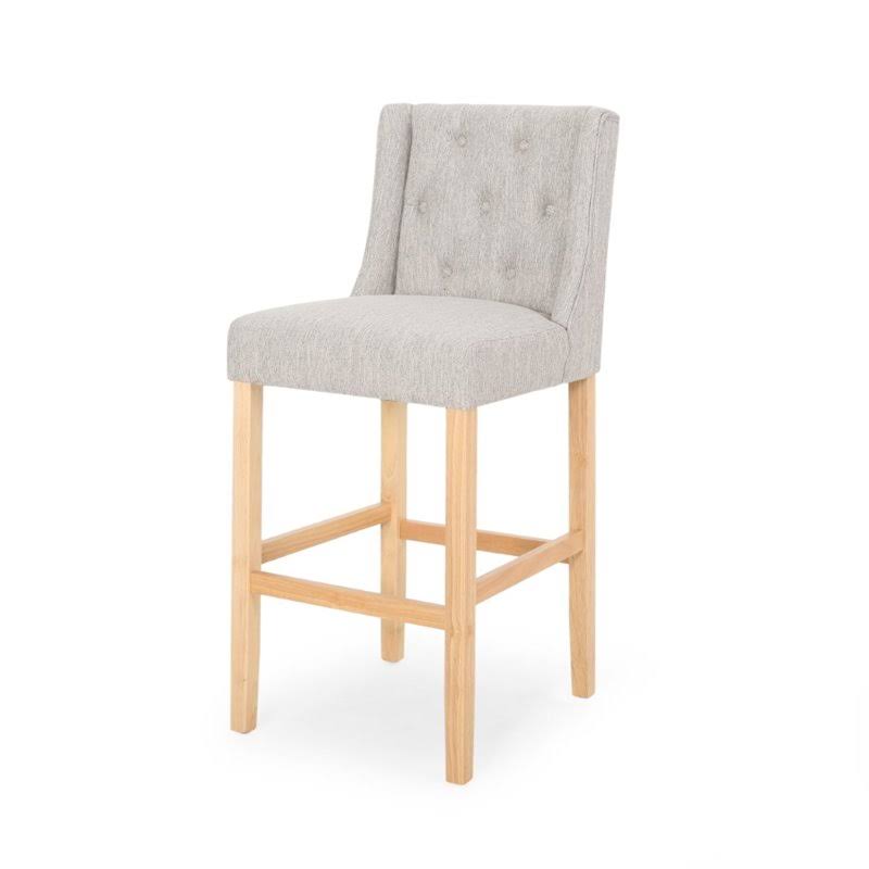 Button Tufted Fabric Wingback Bar Stool, Set of 2, Light Gray U6330