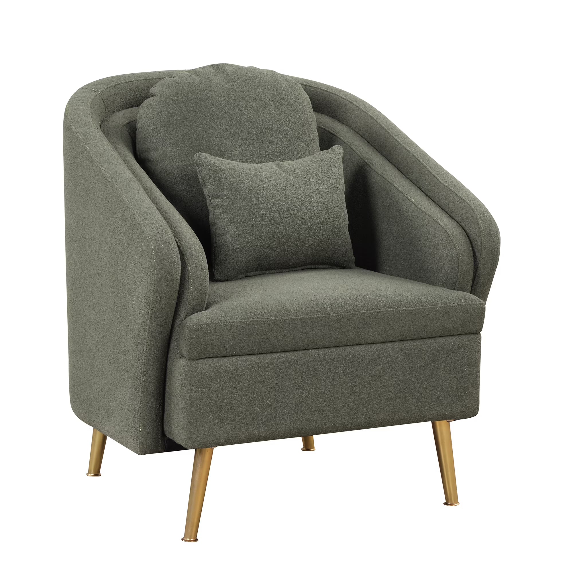 Seaweed Green Upholstered Accent Chair with Lumbar Pillow and Metal Legs Y834
