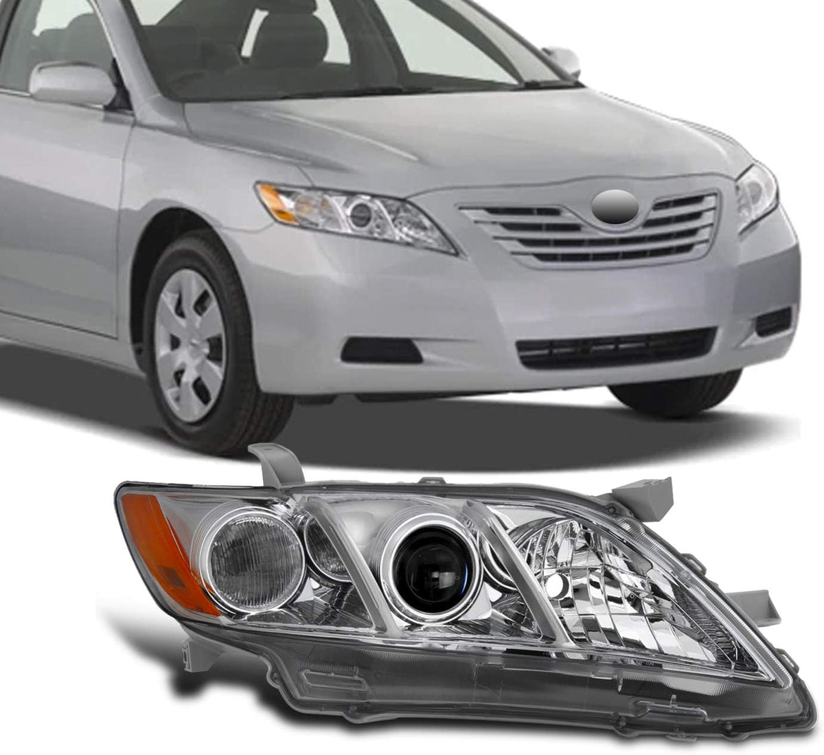 Projector Chrome Headlight Driver Left Side L7498