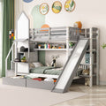 Twin Over Twin Bunk Bed with 2 Drawers and Slide, Gray G7831