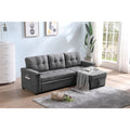 Gray Woven Fabric Sleeper Sectional Sofa Chaise with USB Charger and Tablet Pocket H421