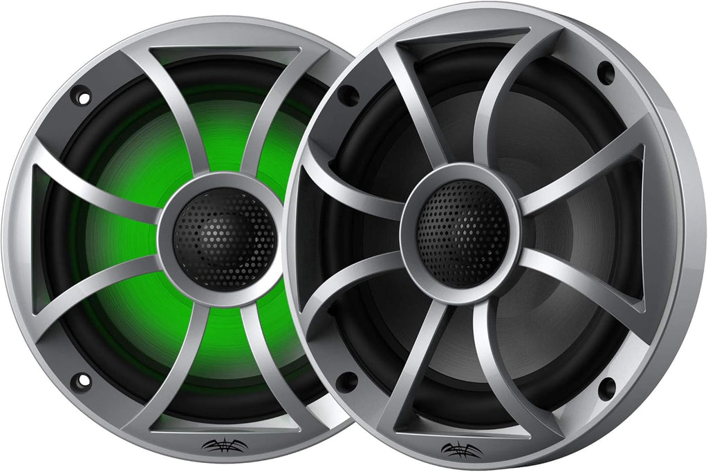 Marine AM/FM/BT Stereo with 1 Pair 6.5" RGB Marine Coaxial Speakers, Silver Grill E327