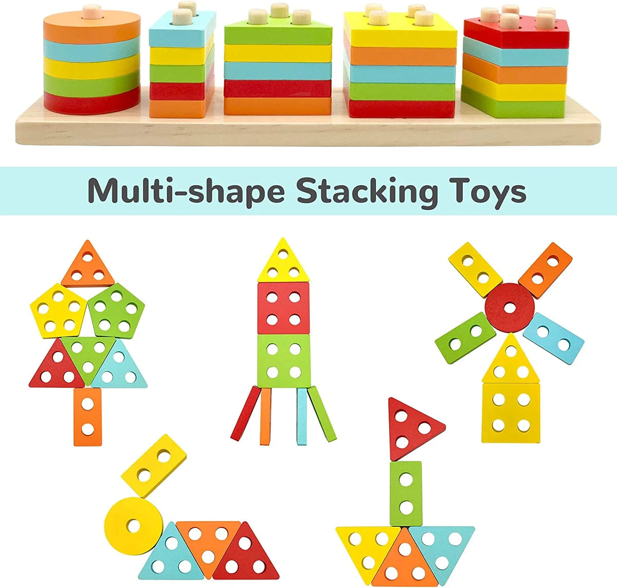 Wooden Sorting and Stacking Toys for Toddlers G157029