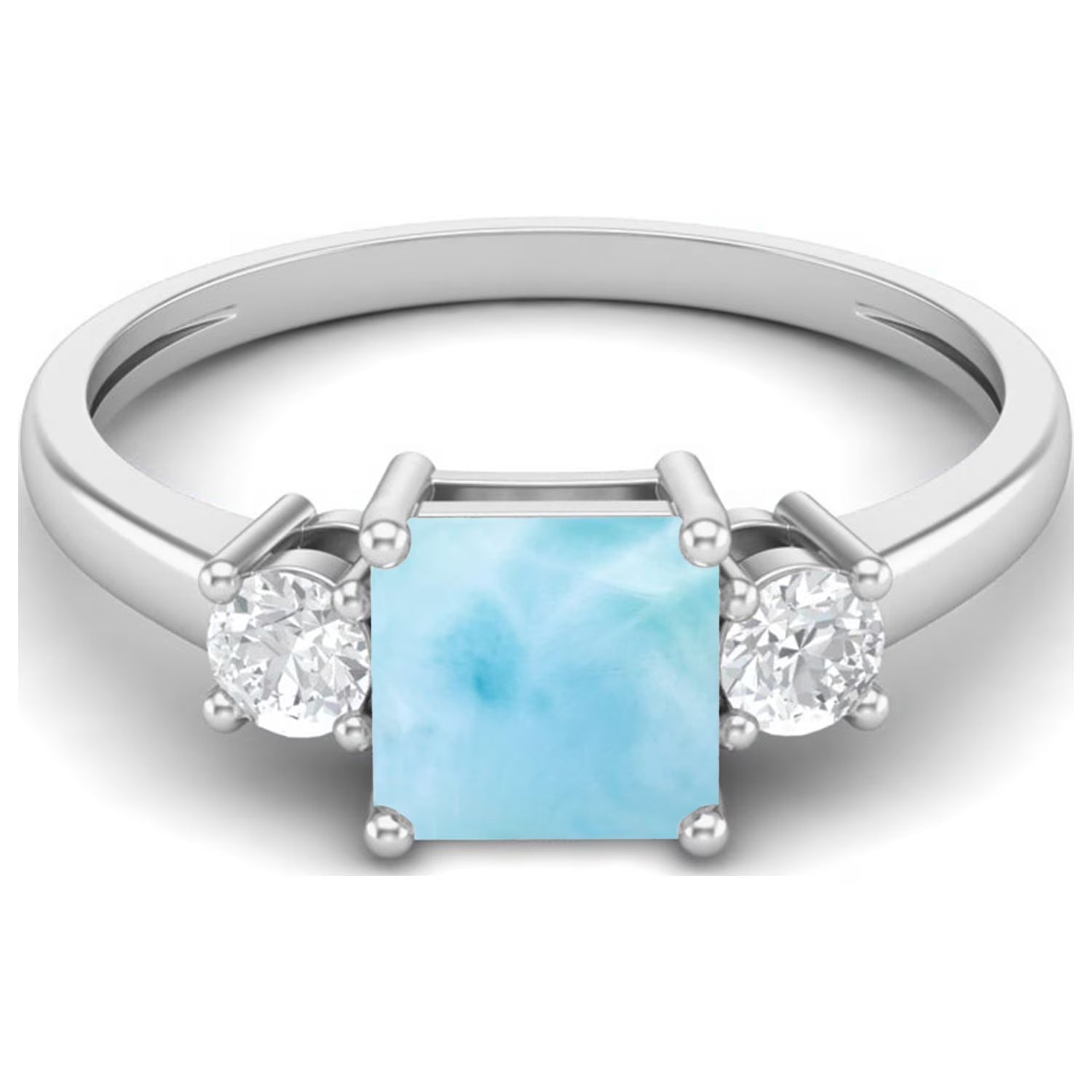 0.95 Ctw Princess Cut Square Larimar 925 Sterling Silver Trio Stone Ring H557550