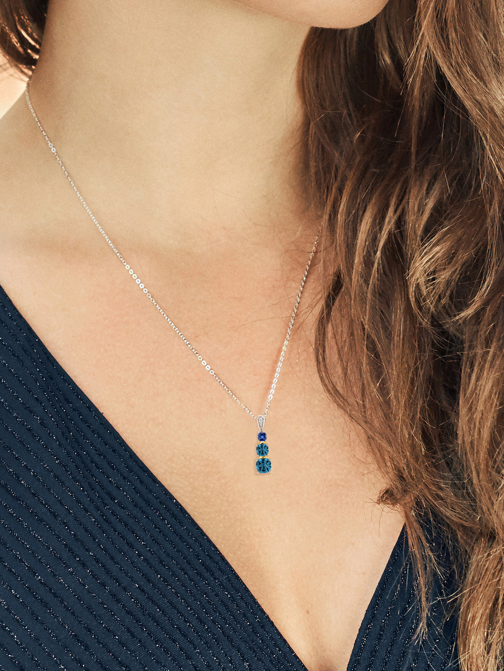 London Blue Topaz and Blue Created Sapphire and Diamond Pendant Necklace with 18 inch Chain X334684