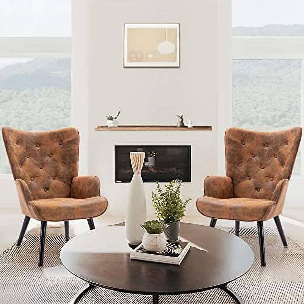 Brow Microfiber Cushioned Wingback Armchairs Set Q980
