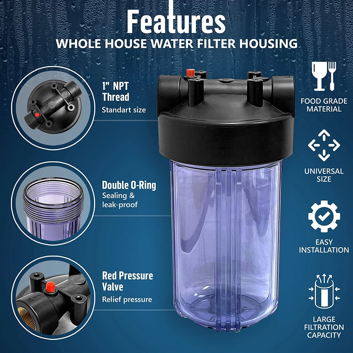 10 x 4.5” Whole House Filter Purifier System, Transparent, 3 Sets U893819