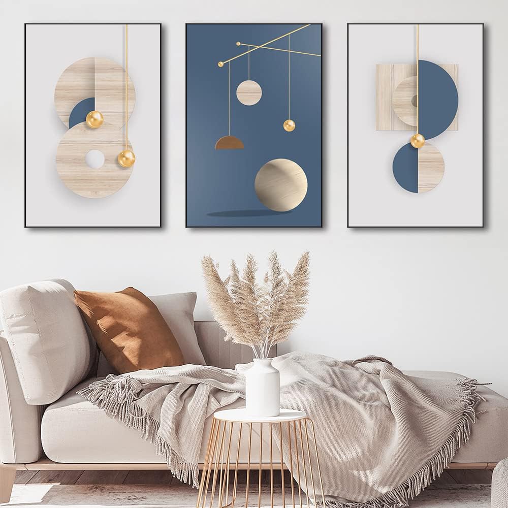 3 Piece Framed Canvas Wall Art Set Multicolor Geometric Abstract L4135