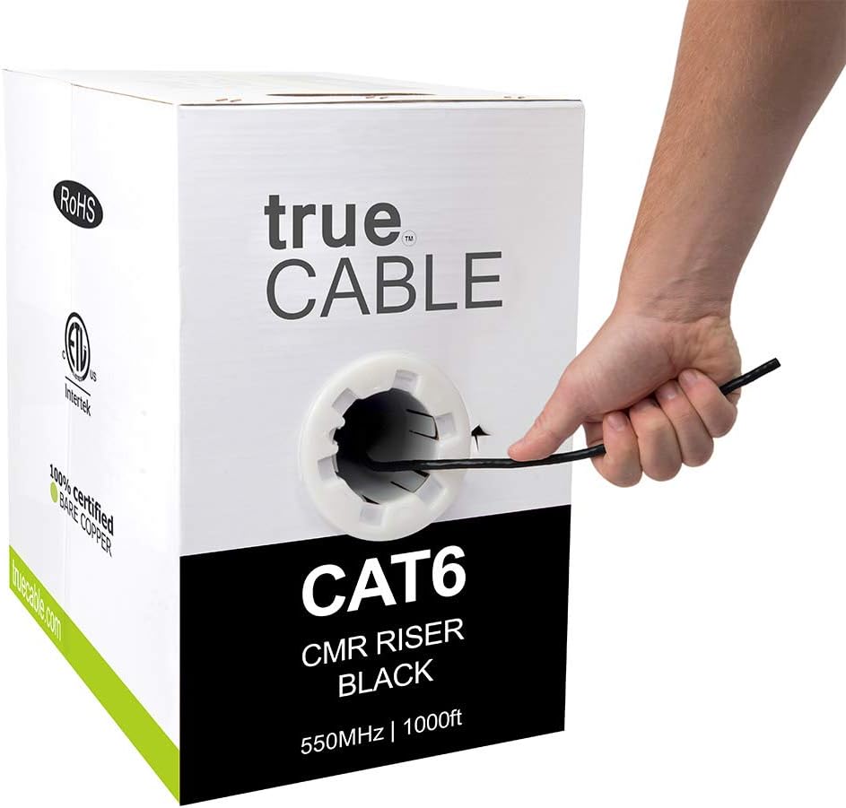 1000ft Black 23AWG 4 Pair Solid Bare Copper Bulk Ethernet Cable Y320302