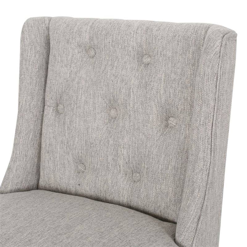 Button Tufted Fabric Wingback Bar Stool, Set of 2, Light Gray U6330