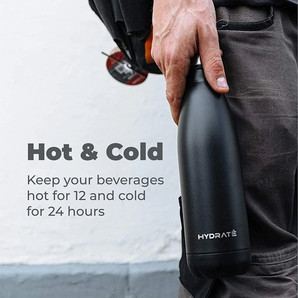 Carbon Black Stainless Steel Water Bottle 500ml Insulated Reusable V64842