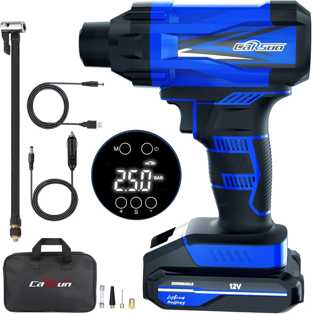 Cordless Tire Inflator Portable Air Compressor 12V Rechargeable Handheld Air Pump Digital Pressure Gauge Pack of 2 O740
