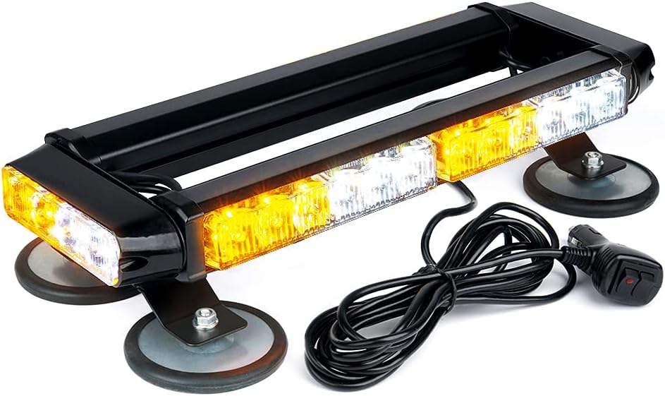 Amber White 32 LED Strobe Light Bar with Magnetic Base, Pack of 2 J590