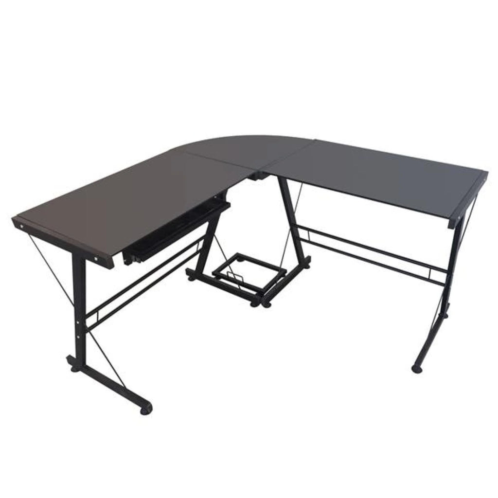 L-Shaped Corner Computer Game Desk with Removable Keyboard Tray D488