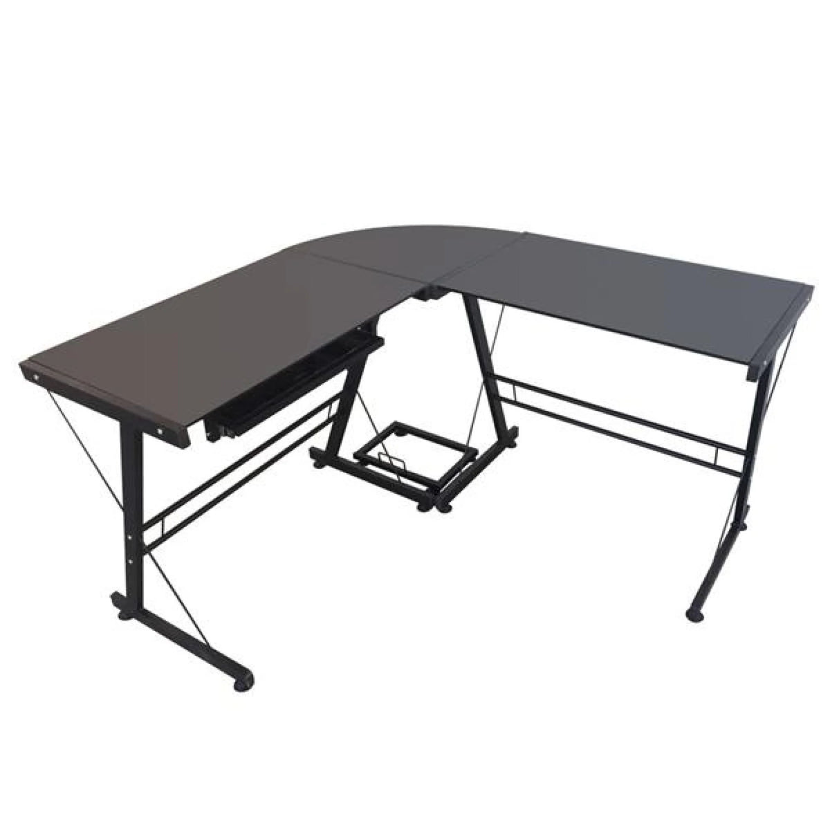 L-Shaped Corner Computer Game Desk with Removable Keyboard Tray D488
