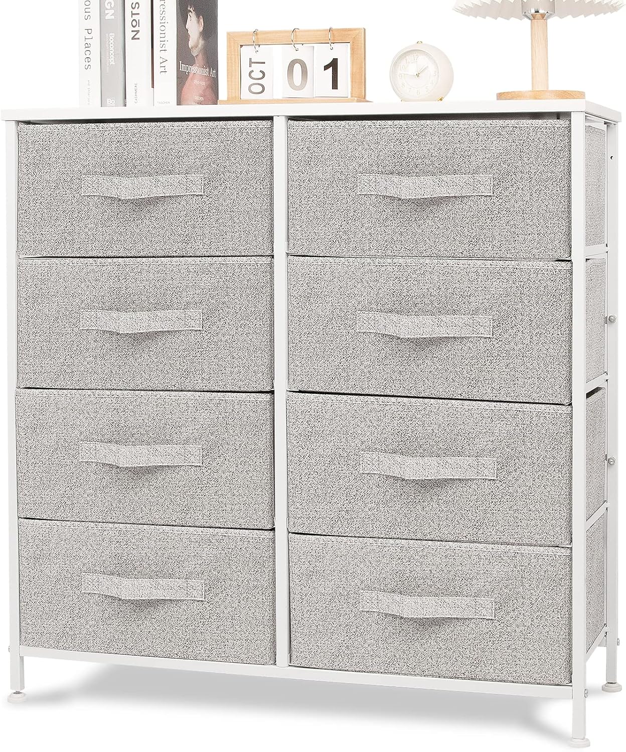 Gray 8 Drawer Vertical Dresser with Fabric Bins R601