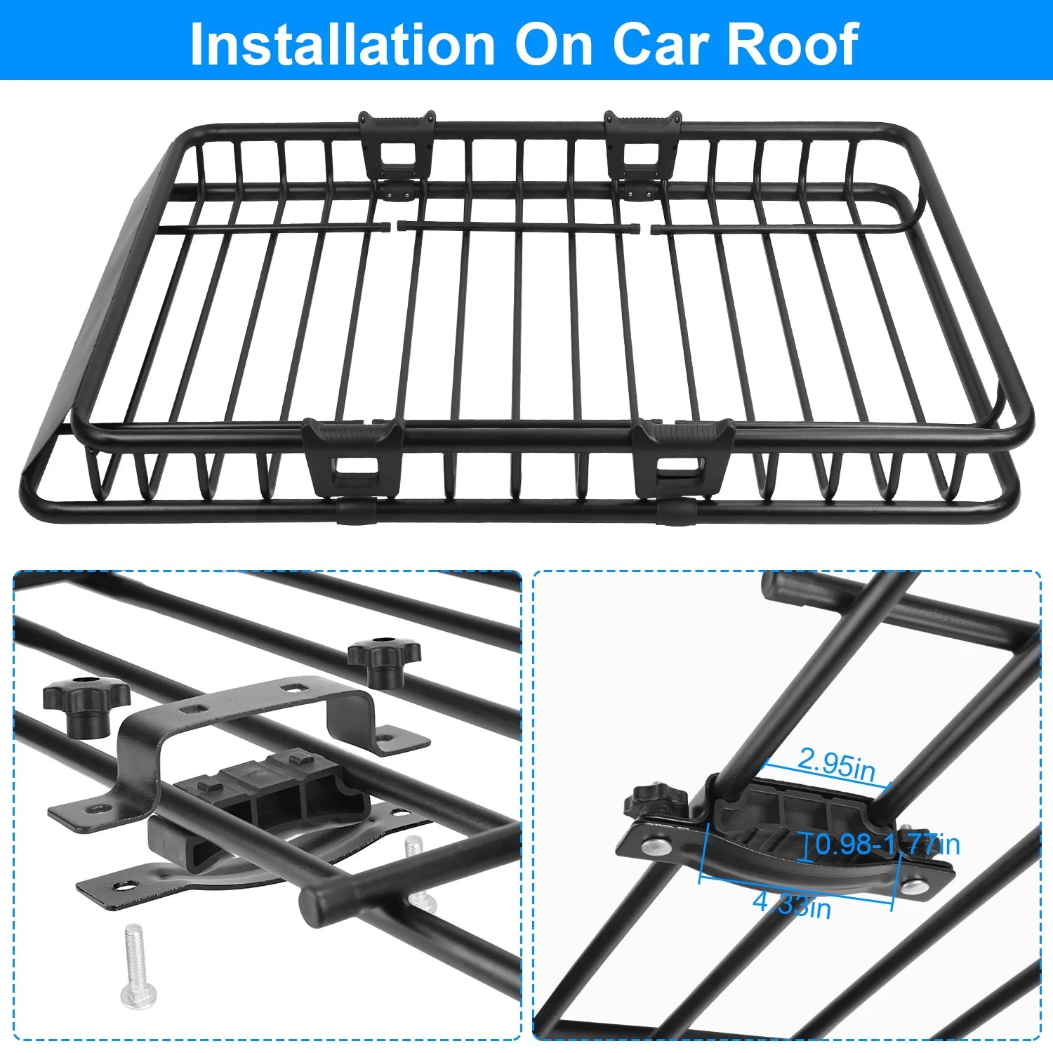 64" Roof Rack Cargo Carrier Car Top Luggage Basket Black with Net and Hook P876645