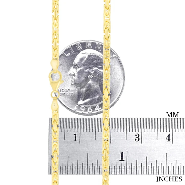 14K Yellow Gold Solid 3mm Byzantine Link Chain Pendant Necklace K2092