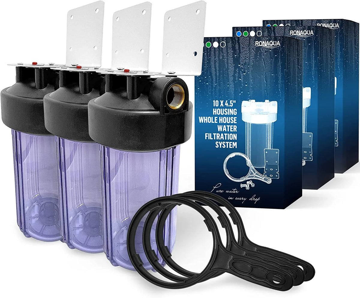 10 x 4.5” Whole House Filter Purifier System, Transparent, 3 Sets U893819