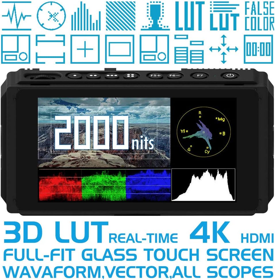 5 Inch 2000nit Touch Screen DSLR Camera Field Monitor with 3D LUT, 4K HDMI Input/Output, Dual NP-F Battery Mount H461