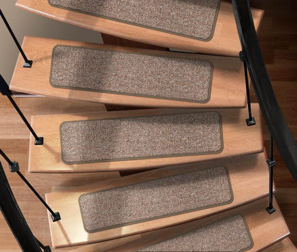 Set of 15 Attachable Carpet Stair Treads Pebble Beige 8 Inches X 30 Inches I68510