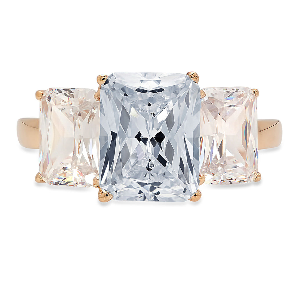 14k Yellow Gold Three-Stone Ring with Simulated Blue Diamond L53937