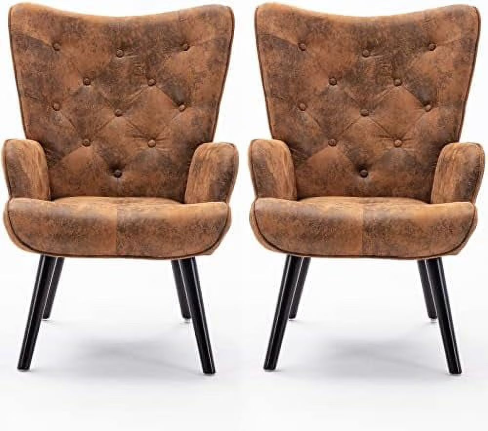 Brow Microfiber Cushioned Wingback Armchairs Set Q980