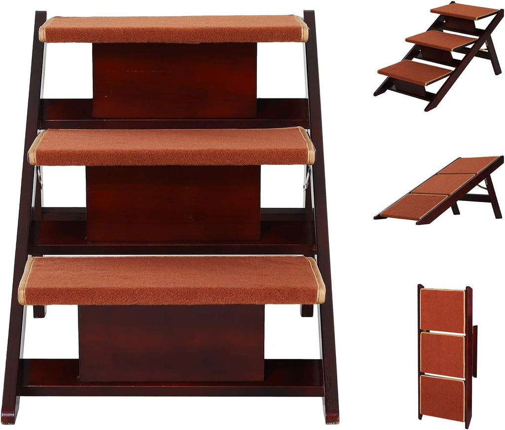 Wooden 2-in-1 Portable Folding Pet Stairs/Ramp Y7345