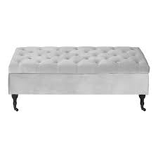 Tufted Storage Bench in French Pearl Gray Velvet K229