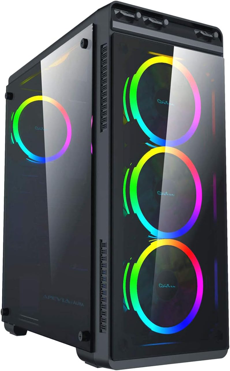 Black Mid Tower Gaming Case with 2 Tempered Glass Panels, 4 RGB Fans, Pack of 2 L49221