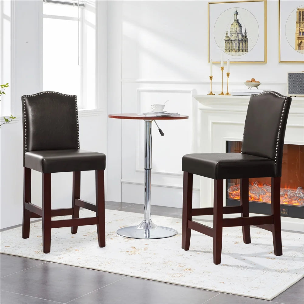 Brown Faux Leather Counter Bar Stools P13016