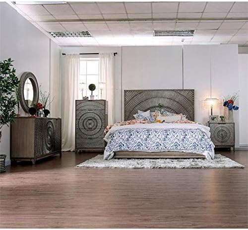 Antique Gray Solid Wood King Panel Bed P7750