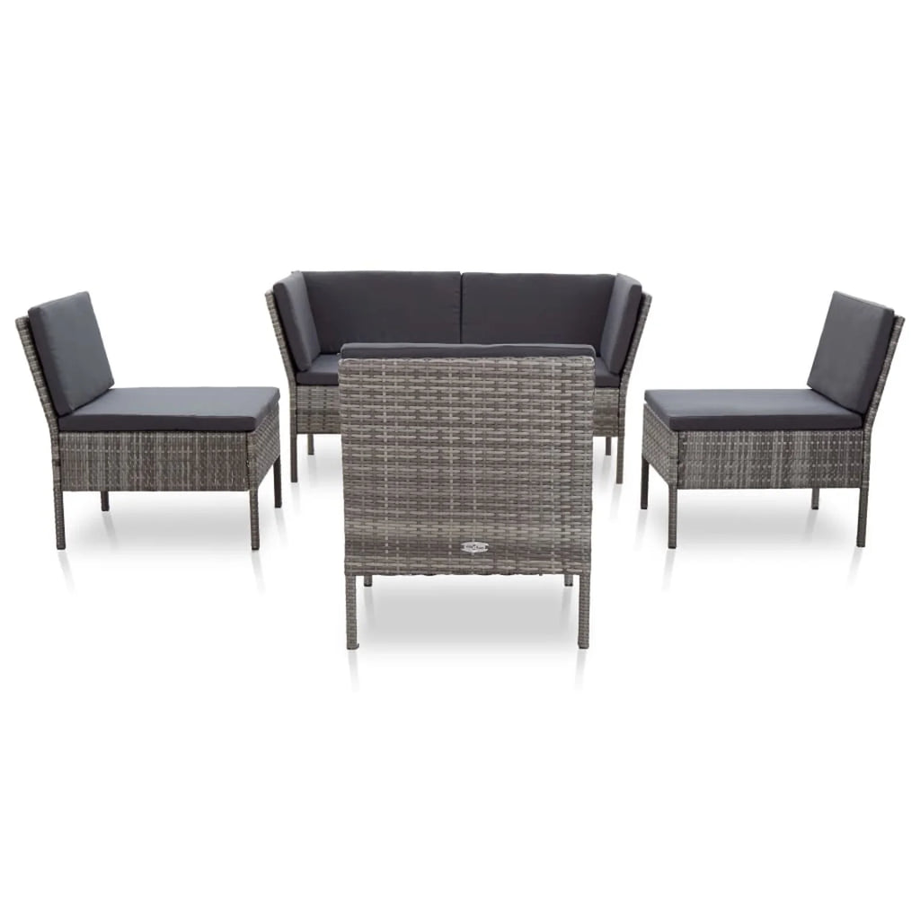 6 Piece Gray Poly Rattan Outdoor Sectional Set with Side Table W201