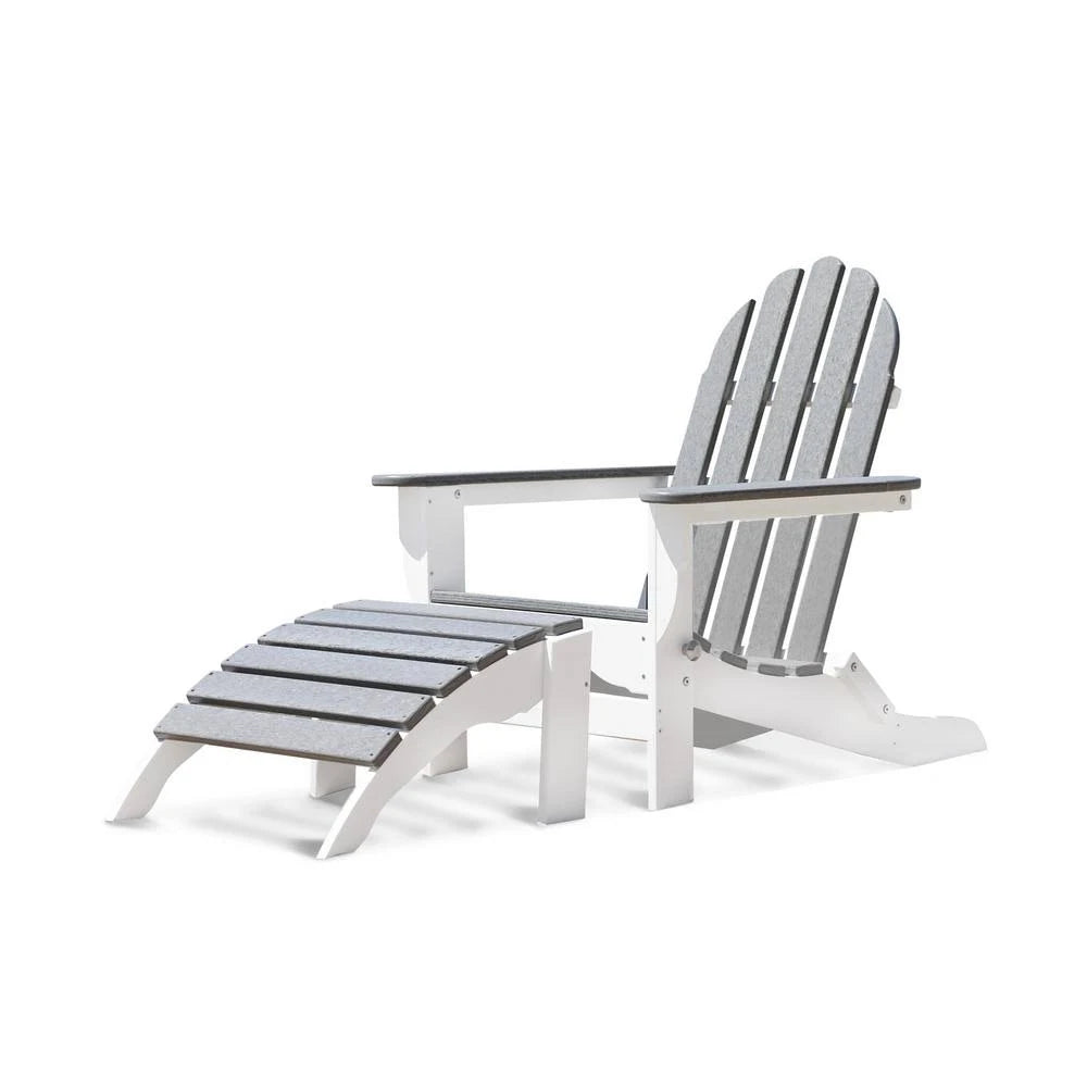 White and Driftwood Gray 2-Piece Plastic Folding Adirondack Chair R6868