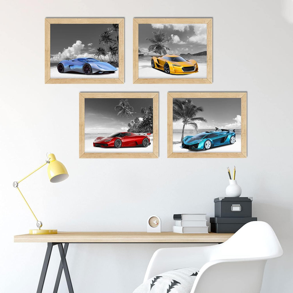 Set of 4 Unframed Black and White Car Posters (8x10in) Q563