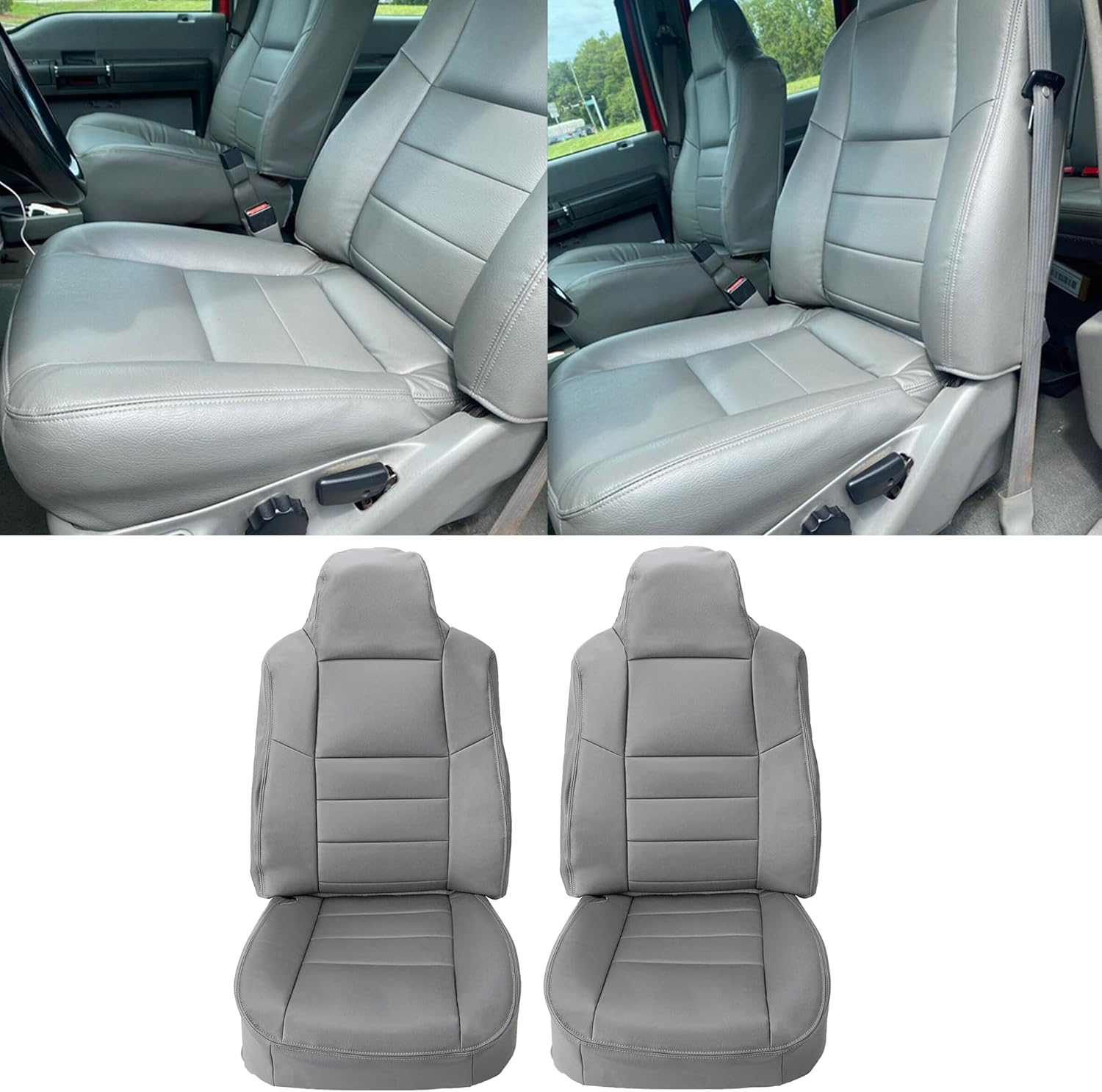 Faux Leather Seat Covers Sets Medium Flint Gray V938238
