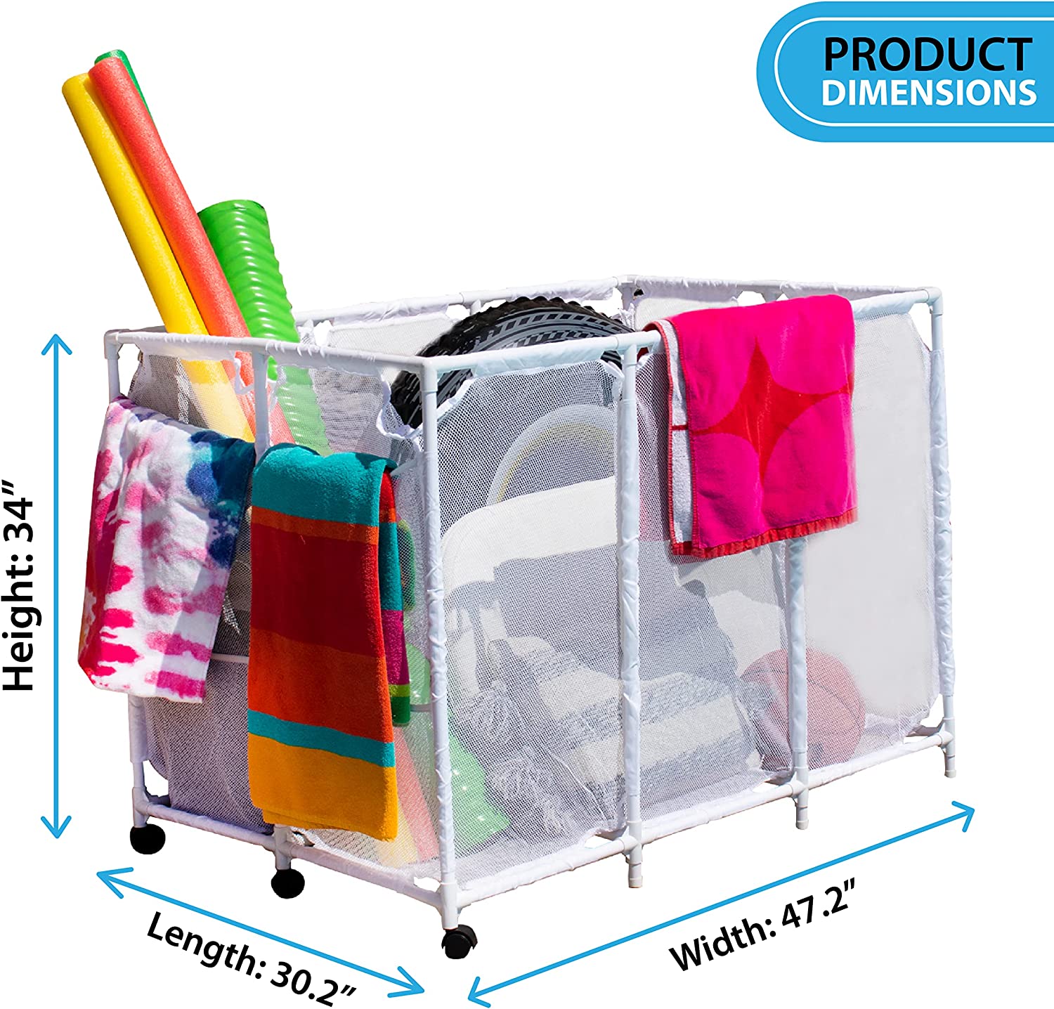 Extra-Large White Mesh Rolling Storage Organizer Bin L964