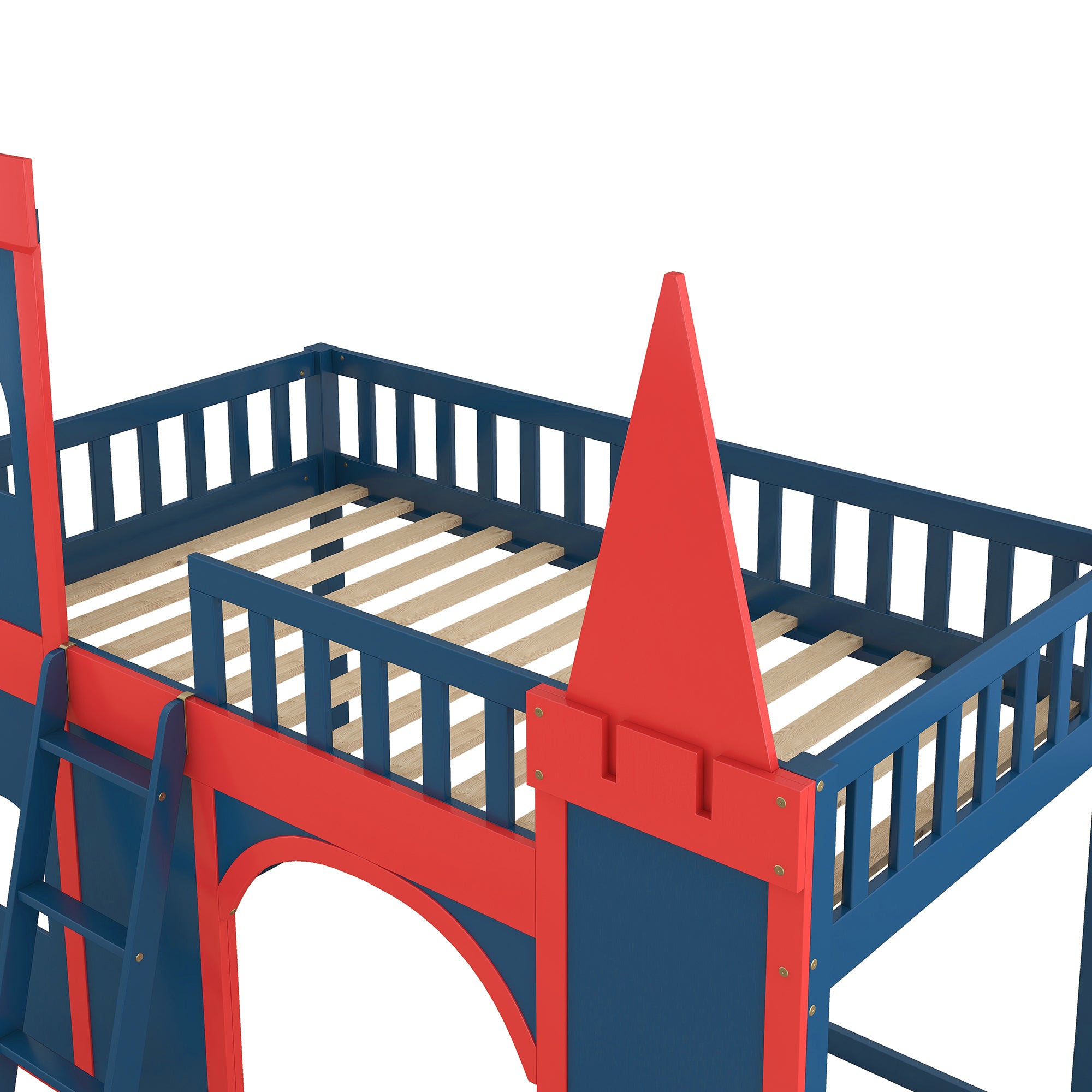 Red and Blue Twin Size Loft Bed with Ladder E9605