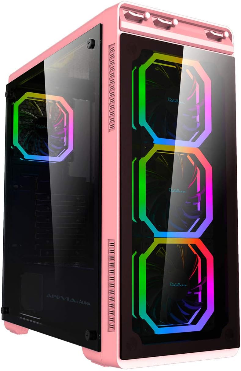 Black Mid Tower Gaming Case with 2 Tempered Glass Panels, 4 RGB Fans, Pack of 2 L49221