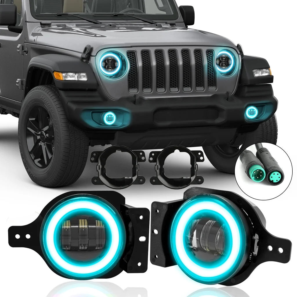 Black 9" RGBW Halo LED Headlights and 4" RGBW LED Fog Lights I5551