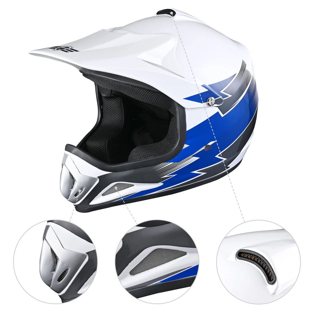 Youth DOT Motocross Helmet and Goggles Set Blue M D36799