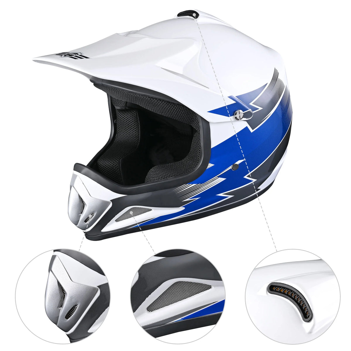 Youth DOT Motocross Helmet and Goggles Set Blue M D36799