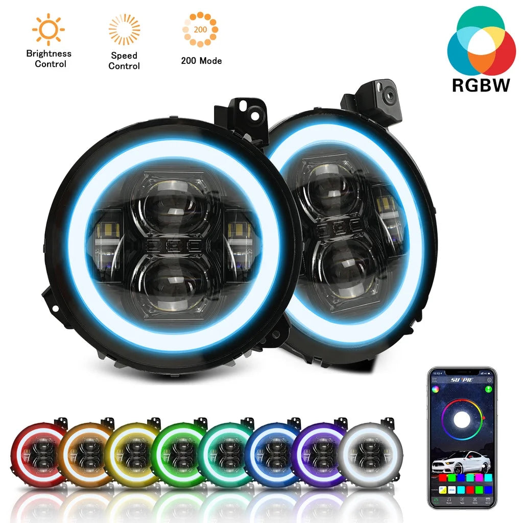 Black 9" RGBW Halo LED Headlights and 4" RGBW LED Fog Lights I5551