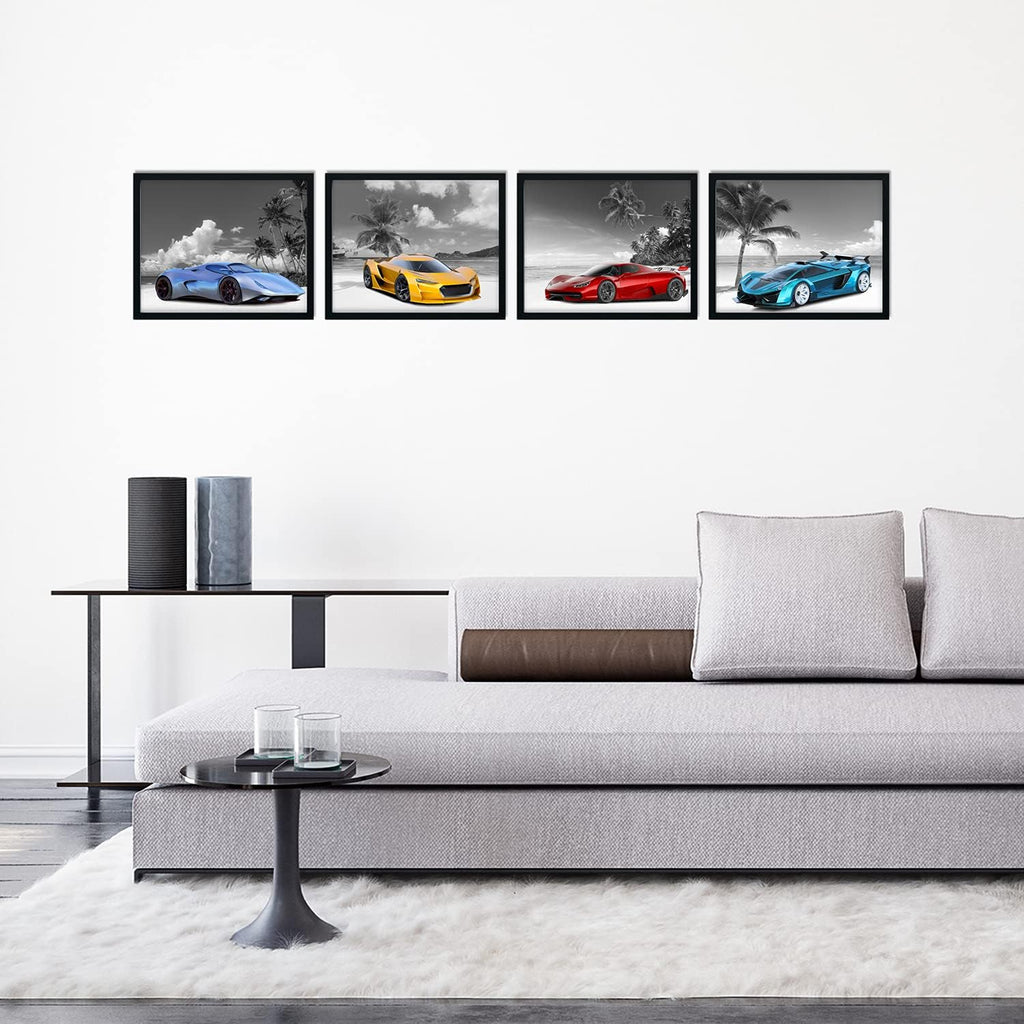 Set of 4 Unframed Black and White Car Posters (8x10in) Q563