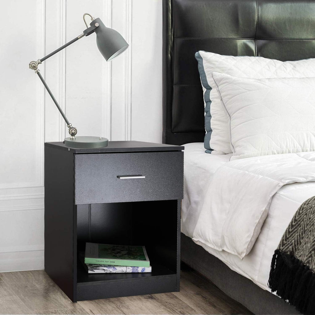 Black Nightstand with 1 Drawer and Shelf C80743